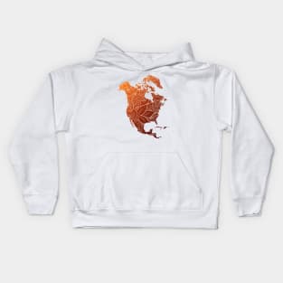 Colorful mandala art map of North America with text in brown and orange Kids Hoodie